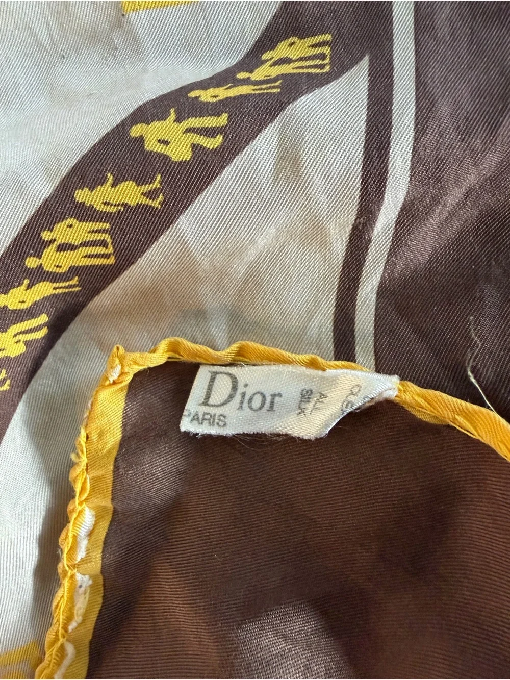 Vintage Christian Dior Brown & Yellow Silk Scarf